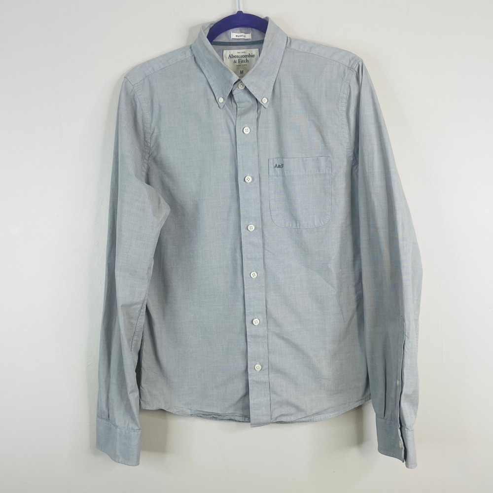 Abercrombie & Fitch Muscle Fit Button Up Shirt Mens Medium Neutral Career Casual